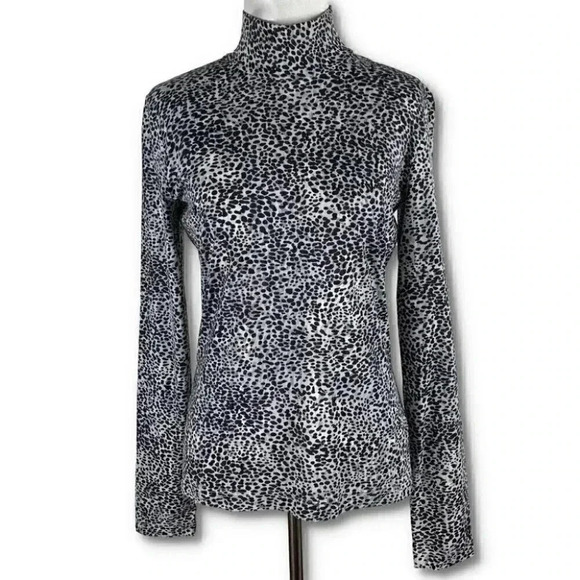 St. John top sz S black gray Leopard print long sleeve mock turtleneck stretch - Picture 10 of 10